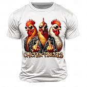 billiga T-shirts med djurmönster-Herr Tupp T-shirt Kortärmad T-shirt 3D-tryck Rund hals Skjorta Mode Fritids- Gata Utomhussport Dagligen Svart Vit Rubinrött Sommar Vår Kläder S M L XL XXL XXXL