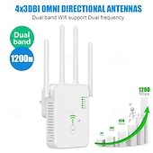 cheap Wireless Routers-1200M WiFi Repeater Universal Wireless Coverage Extender Compatible AP Mode WiFi Repeater Wall Plug Plug and Play Type
