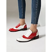 olcso 1950-es évek-női háromszínű brogue oxford cipő szárnyvéggel és alacsony sarkú - vintage formális lábbeli irodába és különleges alkalmakra