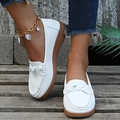 cheap Women's Slip-Ons &amp; Loafers-Women's Navy Blue Loafers – Comfortable Slip-On Moccasins with Bow Accent and Non-Slip Sole for Casual Everyday Wear