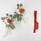 cheap Wedding Decorations-Wedding Aisle Decorations White Pew Flowers for Wedding Ceremony Party Chair Decor with Artificial Flowers Eucalyptus and Ribbons