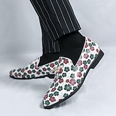 billiga Tillfällig-loafers med vitt blommönster för män med tofs och guldaccent – snygga vardags- och semiformella skor för moderiktiga outfits