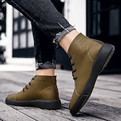 abordables Bottines-bottines décontractées en similicuir pour hommes avec design à lacets, semelle antidérapante confortable, parfaites pour un usage quotidien et des activités de plein air