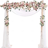 ieftine Decorațiuni de nuntă-kit de flori arc nunta cu draperii (pachet de 5) - 1 buc ghirlandă de flori artificiale 2 buc ghirlandă artificială bej de lux cu 2 buc draperii transparente pentru ceremonia de nuntă fundal recepție