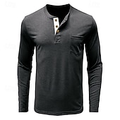 billiga Casual Henley T-shirt-Herr T-shirt Henleytröja Långärmad tröja Slät Henley Gata Dagligen Långärmad Ficka Kläder Mode Designer Ledigt Bekväm
