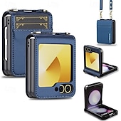economico Cover Samsung-telefono Custodia Per Samsung Galaxy Z Flip 7 Z Flip 6 Z Flip 5 Z Flip 4 Z Flip 3 Copertura Posteriore con Cordino Slot per Carte Resistente agli urti Retrò TPU Pelle PU