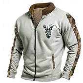 economico Felpe 3D da uomo-Per uomo Cervo Felpa Maglia Felpa con zip Manica Lunga Felpa Collo alla coreana Con cerniera Moda Quotidiano Semplice Stampa Vacanza Ferie Uscire Tasca Cerniera frontale Inverno