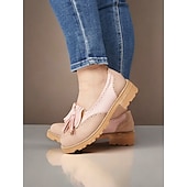 cheap 1950s-Women&#039;s Pink Tassel Loafers with Brogue Detailing and Chunky Sole – Vintage-Style Casual Shoes for Everyday Wear