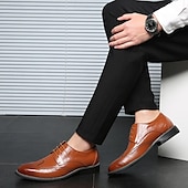 cheap Formal-Men&#039;s Classic Brown Brogue Oxford Dress Shoes – Faux Leather Lace-Up Formal Footwear for Office &amp; Events