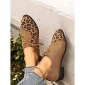 abordables années 1930-chaussures oxford en faux suède marron à imprimé léopard - chaussures plates à lacets élégantes pour femmes, parfaites pour les looks décontractés et vintage
