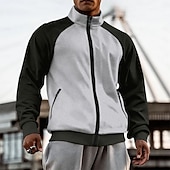 economico Felpe di base-Per uomo Felpa con cappuccio e zip Felpa con cappuccio a zip intera Felpe con zip Bianco Marrone Cachi Grigio Colletto Mao Color Block Liscio Zip Up Collage Sportivo Giornaliero Per eventi Streetwear