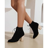 baratos Botas da moda-Botas femininas de salto alto com cadarço e salto bloco – calçados estilosos de inspiração vintage para o outono e roupas casuais
