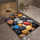 cheap Mats &amp; Rugs-Pebble Bathroom Rug, Polyester Rectangle Door Mat, Super Absorbent, Non-Slip, Easy-to-Clean, Stain-Resistant Bath Mat