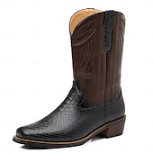levne Cowboy &amp; Western Boots-pánské westernové kovbojské boty s potiskem hadí kůže a složitým designem z umělé kůže – stylová a odolná obuv pro rodeo a country akce