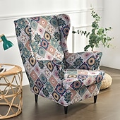 cheap Wingback Chair Cover-Stretch Printed Wingback Chair Cover Armchair Cover Durable and Elastic Slipcover with Stylish Print Design Perfect for Protecting and Refreshing Your Wingback Chair Ideal for Home Decor