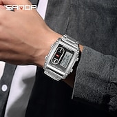 abordables Montres numériques-SANDA Hommes Montre Digitale Extérieur Mode Décontractée Montre Bracelet Lumineux Chronomètre Fonction réveille Calendrier Gel de Silicone Bracelet en acier inoxydable Suivre