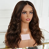 abordables Perruques à dentelle frontale-Perruque Cheveux vierges non transformés Fermeture 5x5 13x4 devant en dentelle Cheveux Brésiliens Ondulé Marron Partie libre Femme Densité 130% 150% avec des cheveux de bébé 100% vierge Sans colle