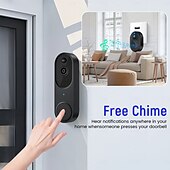 abordables Systèmes de sonnettes-Sonnette vidéo 1080p, caméra intelligente, détection humaine par IA, vue en direct, carillon inclus, wifi 2,4 g, audio bidirectionnel