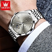 levne Quartz hodinky-OLEVS Muži Křemenný Módní Hodinky na běžné nošení Wristwatch Zobrazení fáze měsíce Svítící Kalendář VODĚODOLNÝ Ocel Hodinky