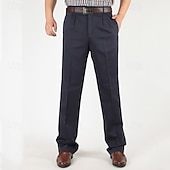 cheap Loose-Men&#039;s Dress Pants Trousers Chinos Buttons Pocket Straight Leg Plain Comfort Formal Party Work Fashion Classic Style Black Navy Blue Micro-elastic