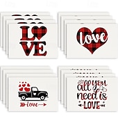 お買い得  Placemats＆Coasters＆Trivets-バレンタインデーのプレースマット4枚セット。ハートやバラの模様が特徴のロマンチックで装飾的なテーブルマット。丈夫で耐熱性があり、ダイニングテーブルの装飾に愛のタッチを加えるのに最適です。