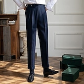 baratos Magro-Homens Graduação Social Calças chinês Bolsos Côr Sólida Conforto Formal Festa Trabalho Moda Estilo Clássico Preto Cáqui Micro-Elástica