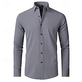 abordables Costumes formels-Chemise décontractée quotidienne pour hommes retour à la maison coupe standard manches longues col couleur unie polyester noir blanc gris 2025