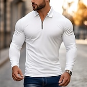 preiswerte Herren Klassisches Polo-Herren Zip Polo Golfhemd Arbeit Casual Kargen Langarm Basic Modern Glatt Zip Frühling &amp; Herbst Regular Fit Navy-Blau Schwarz Weiß Rot Hellgrau Zip Polo