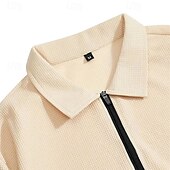 halpa Loma-Miesten Vohveli poolopaidat Quarter Zip Polo Päivittäin Pyhäpäivä Neljänneksen postinumero Pitkähihainen Muoti Moderni Tavallinen 2-osainen 봄 &amp; Syksy Normaali Musta Valkoinen Sininen Khaki Vaalean