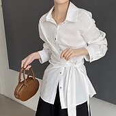 preiswerte Elegante Oberteile-Damen Hemd Täglich Stilvoll Langarm Hemdkragen Weiß Frühling &amp; Herbst