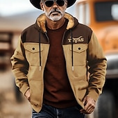 cheap Vintage Ethnic Hoodies-Men&#039;s Cowboy Fleece Hoodies Sweatshirt Outerwear Hooded Sweatshirt Hooded Fashion 3D Print Holiday Streetwear Blue Brown Zipper Pocket Fall Winter Designer