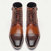cheap Premium Leather Boots-Men&#039;s Premium Cowhide Leather Ankle Boots – Vintage Houndstooth Pattern with Buckle Detail, Stylish Dress Boots for Formal and Casual Wear