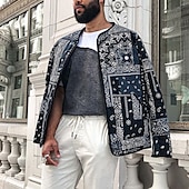 cheap Casual Jackets-Men&#039;s Lightweight Jacket Formal Home Floral Style Spring Fall Winter Floral Graphic Vintage Fashion Regular Black Jacket