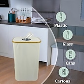 billiga Förvaring-miljövänlig förvarings- och återvinningskärl med innerfoder, vikbar utrymmesbesparande design, slitstark metallram, elegant bambuklädsel, multifunktionsorganisator för flaskor, tvättkorg, papperskorg,