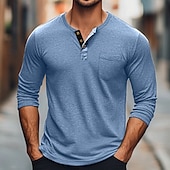 billiga Casual Henley T-shirt-Herr T-shirt Henleytröja Långärmad tröja Slät Henley Gata Dagligen Långärmad Ficka Kläder Mode Designer Ledigt Bekväm