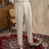 billige Slank-Herre Eksamen Dressbukser Napoli bukser Bukser kinesisk Knapper Lomme Helfarge Komfort Formell Fest Arbeid Mote Klassisk Stil Svart Mørkeblå Mikroelastisk