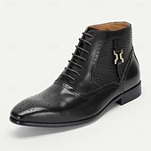 cheap Premium Leather Boots-Men&#039;s Premium Cowhide Leather Ankle Boots – Crocodile Embossed Lace-Up Dress Boots with Decorative Metal Accent for Formal and Business Attire