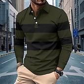levne Pánské klasické polo-Pánské Golfová košile Golfové polokošile Práce Ležérní Klopa Dlouhý rukáv Základní Moderní Barevné bloky Slátanina Knoflíky Jaro &amp; podzim Běžný Černá Bílá Armádní zelená Šedá Golfová košile