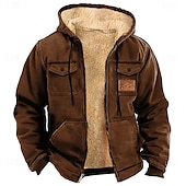 levne pánské 3D mikiny s kapucí-Pánské Pevná barva Kovbojské Fleece Kapucky Kapuce Mikina s kapucí Kapuce Módní 3D tisk Dovolená Streetwear Hnědá Khaki Zip Kapsy Podzim Zima Návrhář