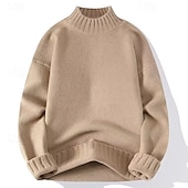 preiswerte Herrenpullover-Herren Pullover Rollkragenpullover für Herren Overall Gerippt Stricken Standard Strick Glatt Rollkragen Moderne zeitgenössische Arbeit Freizeitskleidung Bekleidung Winter Schwarz Weiß M L XL