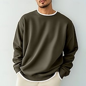cheap Basic T shirts-Men&#039;s T Shirt Oversized Shirt Tee Top Long Sleeve Shirt Long Sleeve Crew Neck Spring &amp;  Fall Solid Color Daily Casual Street Style Fake two piece Rib Hem Outdoor Street Causal Black Gray Wine Top Tee
