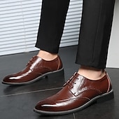 cheap Formal-Men&#039;s Classic Brown Brogue Oxford Dress Shoes – Faux Leather Lace-Up Formal Footwear for Office &amp; Events
