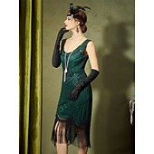 olcso Ruhák-1920-as évek Koktélruha Vintage ruha Déli Flapper ruha Felszerelések Koktélruha A nagy Gatsby Flapper lány Esküvői Vendég Flitter Toll Rojt Női Farsangi jelmez 7 db Karácsony Mindszentek napja Farsang