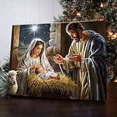 お買い得  繊維-クリスマスのキリスト降誕シーン LED キャンバス ウォール アート LED ライトアップ ウォール デコレーション 2AA 電池式 ライトアップ キャンバス プリント LED ライト キッチン 寝室 または 家の装飾