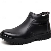 baratos Inverno e botas de neve-botas chelsea masculinas de couro quente com forro de pele e zíper - casuais e aconchegantes, perfeitas para o inverno