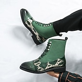 abordables Bottes habillées-bottines de luxe vertes pour hommes | similicuir à motif serpent avec bout en relief crocodile et design à lacets