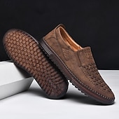 levne Pánské nazouváky a mokasíny-pánské prodyšné slip-on mokasíny - perforovaná ležérní obuv z umělého semiše s tkanými detaily a protiskluzovou podrážkou