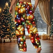 billiga Christmas Light Outfit-Hawaiian byxor för jul Herr Byxor Medium Midja Dragsko Elastisk midja Ledigt Helgdag julfest Standkläder Byxor med raka ben Sommar Vår Höst 3D-tryck Gul Blå Purpur