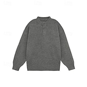 cheap Men&#039;s Pullover Sweater-Men&#039;s Pullover Sweater Jumper Knit Sweater Pullover Polo Sweater Ribbed Knit Regular Knitted Plain Henley Fashion Basic Vacation Daily Wear Clothing Apparel Fall &amp; Winter Black Light Grey M L XL