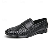 voordelige Semi-formeel-Bruine imitatieleren penny loafers voor heren met geweven bovenkant en rubberen zool - comfortabel en stijlvol voor zakelijke casual of smart casual outfits